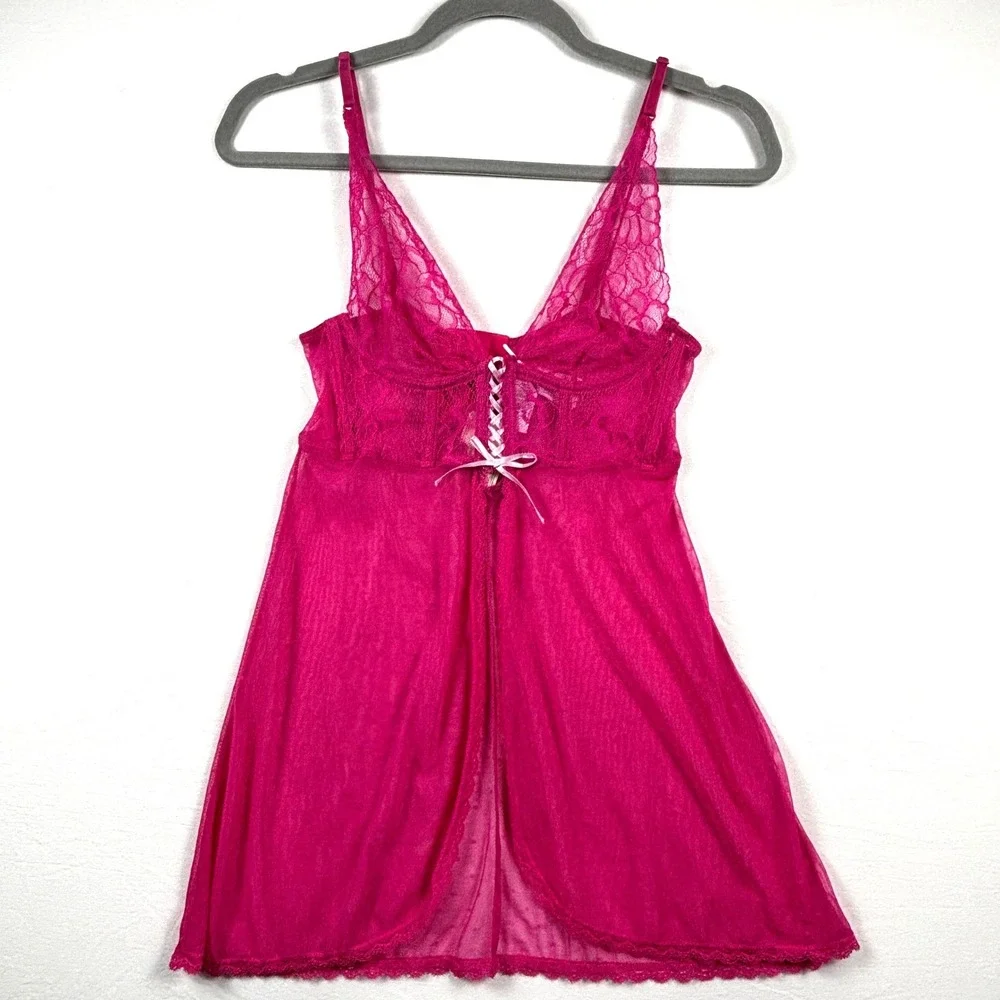 Forever 21 Babydoll Lingerie Lace Trim‎ Pink Corset Style